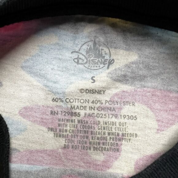 Disney Parks Mickey Mouse Camo Shirt Women Size Small Ringer All Over Mickey - Picture 3 of 7